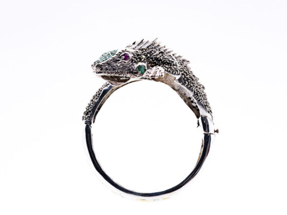 Pulsera con iguana en plata esmeralda, rubí y marcasita