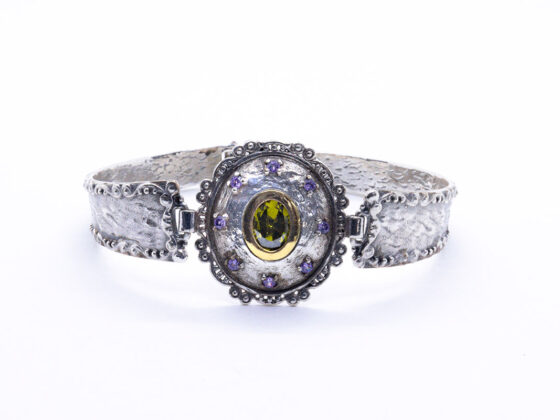 Pulsera de plata con cuarzos y bronce