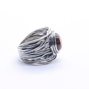 ANILLO EN PLATA DE 1ª LEY Y AMBAR REDONDO